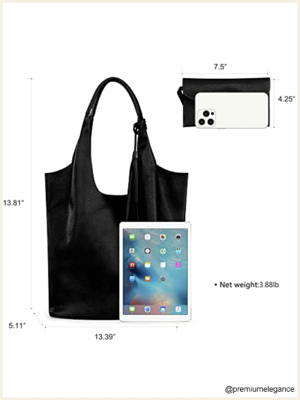 Slouchy Vegan Leather Hobo Bag with Tassel Detailing and Matching Wallet